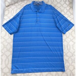 Nike Tiger Woods Collection Blue Striped Dri-FIT Golf Polo Shirt Mens Large Snap